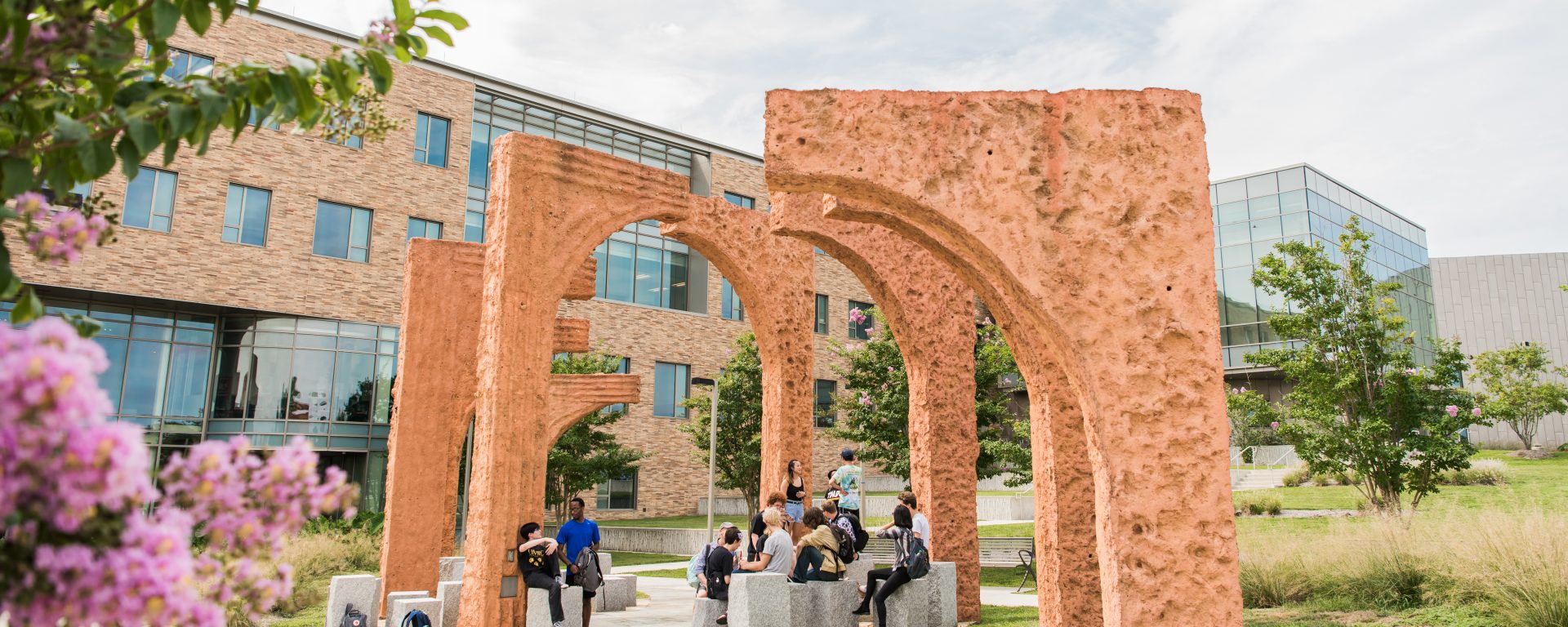 Forum arch sculpture outside of UMBC's Performing Arts and Humanities Building